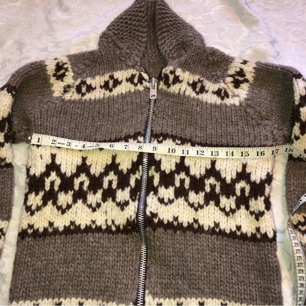 Vtg Cowichan Wool Sweater Hand Knit Hand Made YKK Zipper Sz Small / XS - Picture 6 of 8